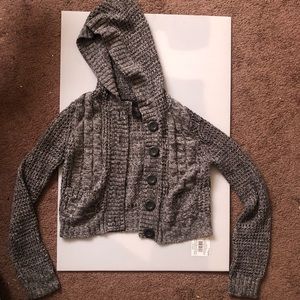 knit button-up sweater cardigan w/ hood